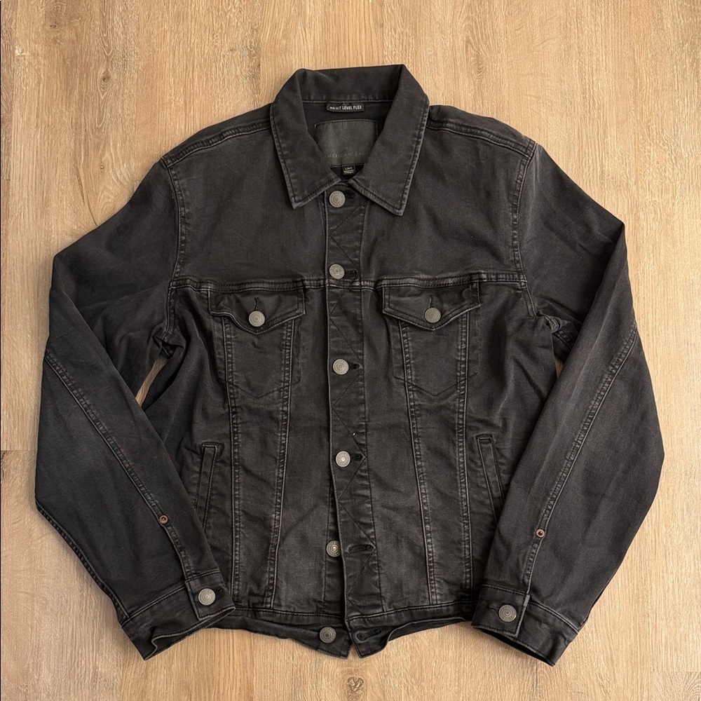 American Eagle Outfitters Black Denim Jacket - Button Front